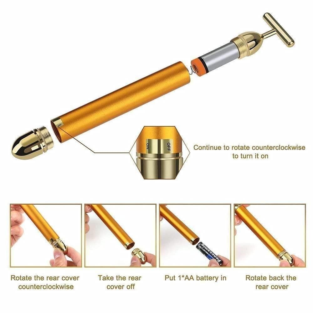 ✨ 24K Gold Energy Beauty Bar – Electric Facial Massage Roller